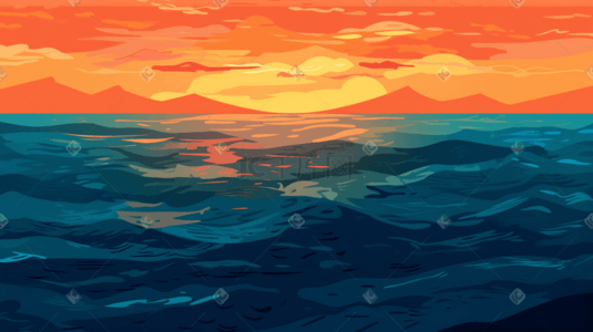 视差背景平面插图深海夕阳