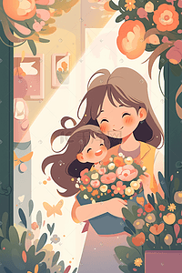 母亲节插画海报风格人物母亲母子扁平