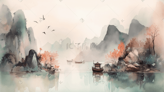 中国风插画国潮建筑风景
