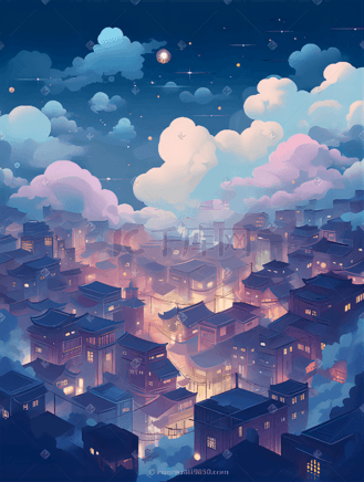 古风城市建筑插画