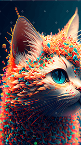 变身特效例子插画图片_猫可爱粒子特效3D色彩丰富细节