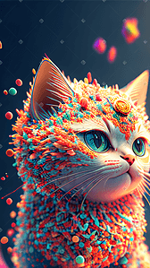 特效雷电插画图片_猫可爱粒子特效3D色彩丰富细节