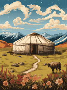 蒙古乌兰巴托之旅插画图片_蒙古草原国风插画