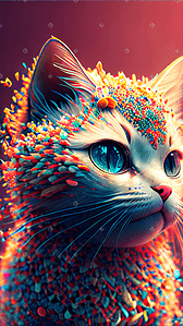 水特效动图插画图片_猫可爱粒子特效3D色彩丰富细节