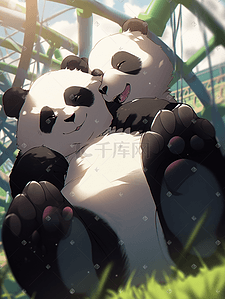 手绘熊猫插画图片_手绘风格中国可爱熊猫数字艺术