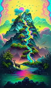 汇聚精华插画图片_山顶上的流水汇聚山下的湖泊