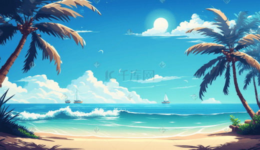 夏日度假海滨椰岛风情