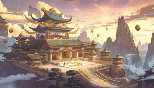 国潮清新插画图片_彩色传统古典中国风国潮建筑风景