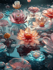 未来感玻璃花朵插画图片_未来感玻璃质感花朵植物