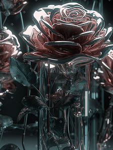 镭射背景插画图片_未来感玻璃质感花朵植物