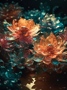 镭射材质插画图片_未来感玻璃质感花朵植物