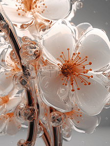 潮流镭射插画图片_未来感玻璃质感花朵植物