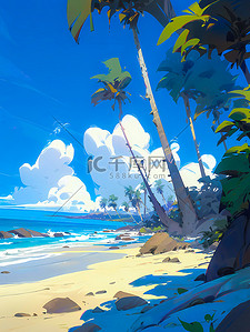 卡通插图夏威夷海滩风景插图