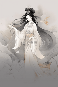 古风黑白插画图片_中国风古风古典美女人物