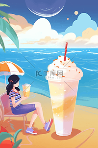 夏日创意画面海滩饮料等