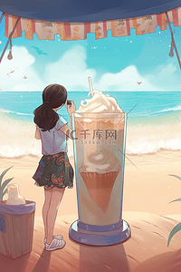 夏日创意画面海滩西瓜饮料等