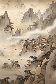 中国风古风工笔画山水意境古蕴