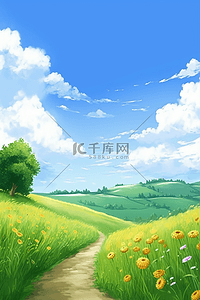 淘宝主图小清新插画图片_夏天清新风景卡通背景