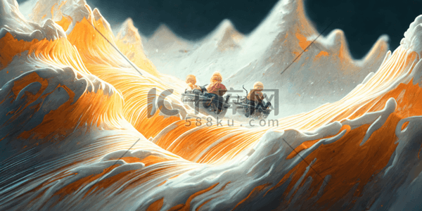 火热报名进行中插画图片_卡通风格在雪地进行雪橇滑行