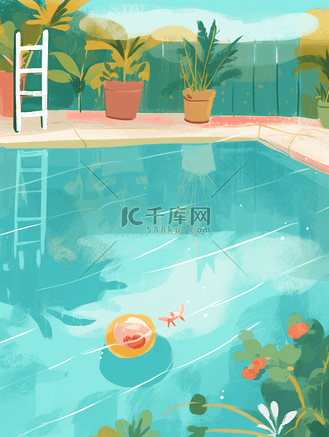夏日泳池游泳圈水果