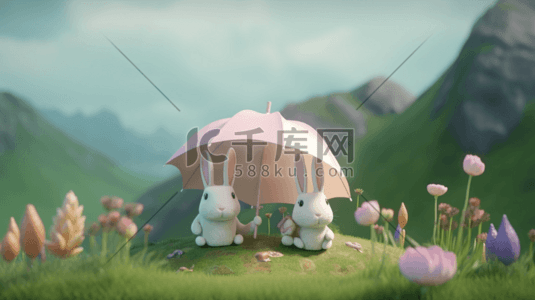 白兔黑兔插画图片_卡通动漫可爱兔子白兔