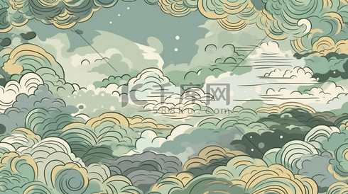 国潮中国风敦煌山水壁画插画背景