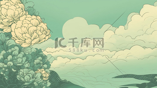 复古风荷花插画图片_国潮中国风敦煌山水壁画插画背景