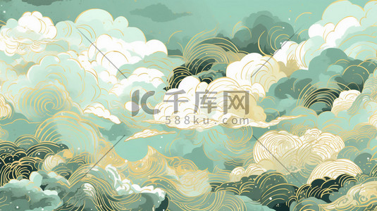 国潮中国风敦煌山水壁画插画背景