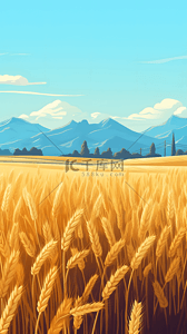 麦粒麦子粮食插画图片_夏日金黄色麦田麦子场景