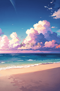 海滩夏日插画图片_夏日清新治愈黄昏插画