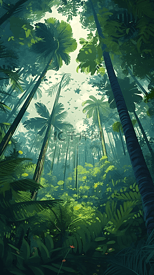 春夏热带森林椰子树场景