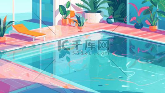 休闲夏季插画图片_彩色夏季泳池清凉插画