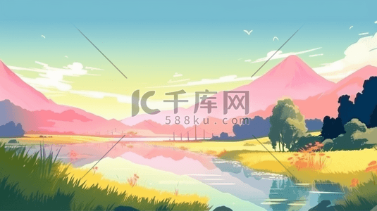 风格清新自然插画图片_绿色夏季小清新自然风景