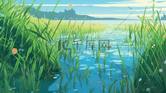 绿色夏季小清新插画图片_绿色夏季小清新自然风景