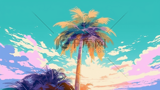 彩色夏季椰子树自然风景
