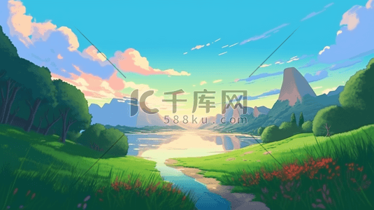 绿色夏季小清新插画图片_绿色夏季小清新自然风景