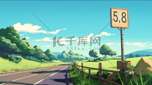 指方向路牌插画图片_彩色夏季路牌自然风景