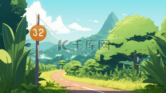 指方向路牌插画图片_彩色夏季路牌自然风景