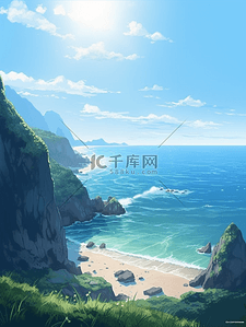 海边清爽背景插画图片_夏天海边清新插画背景