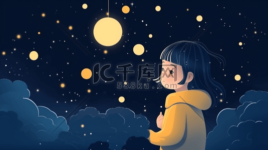 星空女孩插画图片_插画唯美星空女孩人物夜晚