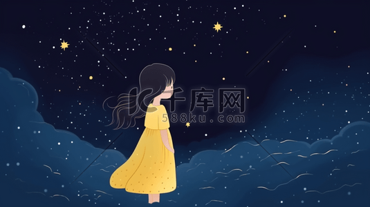 星空女孩插画图片_插画唯美星空女孩人物夜晚