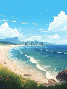 夏天海边清新插画背景