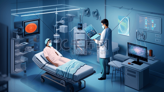 手术洁净室插画图片_医疗手术3D医生急救治疗插画