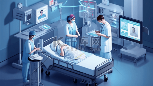 护士急救插画图片_医疗手术3D医生急救治疗插画