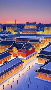 城市手绘夜景插画图片_北京城市建筑风景插画扁平风卡通