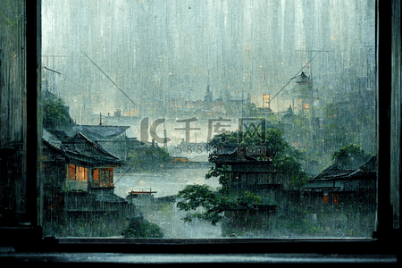 室内生活插画图片_下雨夜室内生活插画背景图