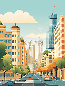 城市建筑建筑插画图片_扁平风城市卡通建筑地标风景