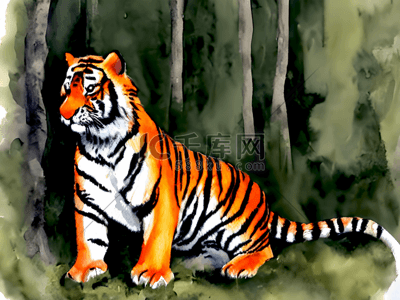 动物园的老虎插画图片_森林中坐立的老虎
