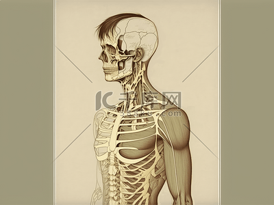 人头骨骼插画图片_人体骨骼解剖插图