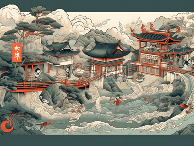 手绘山海经插画图片_国潮古风矢量山海经复古插画